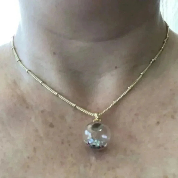 White Glass Globe Seashell Conch Crystal 14k Gold Station Chain Necklace - Picture 2 of 6